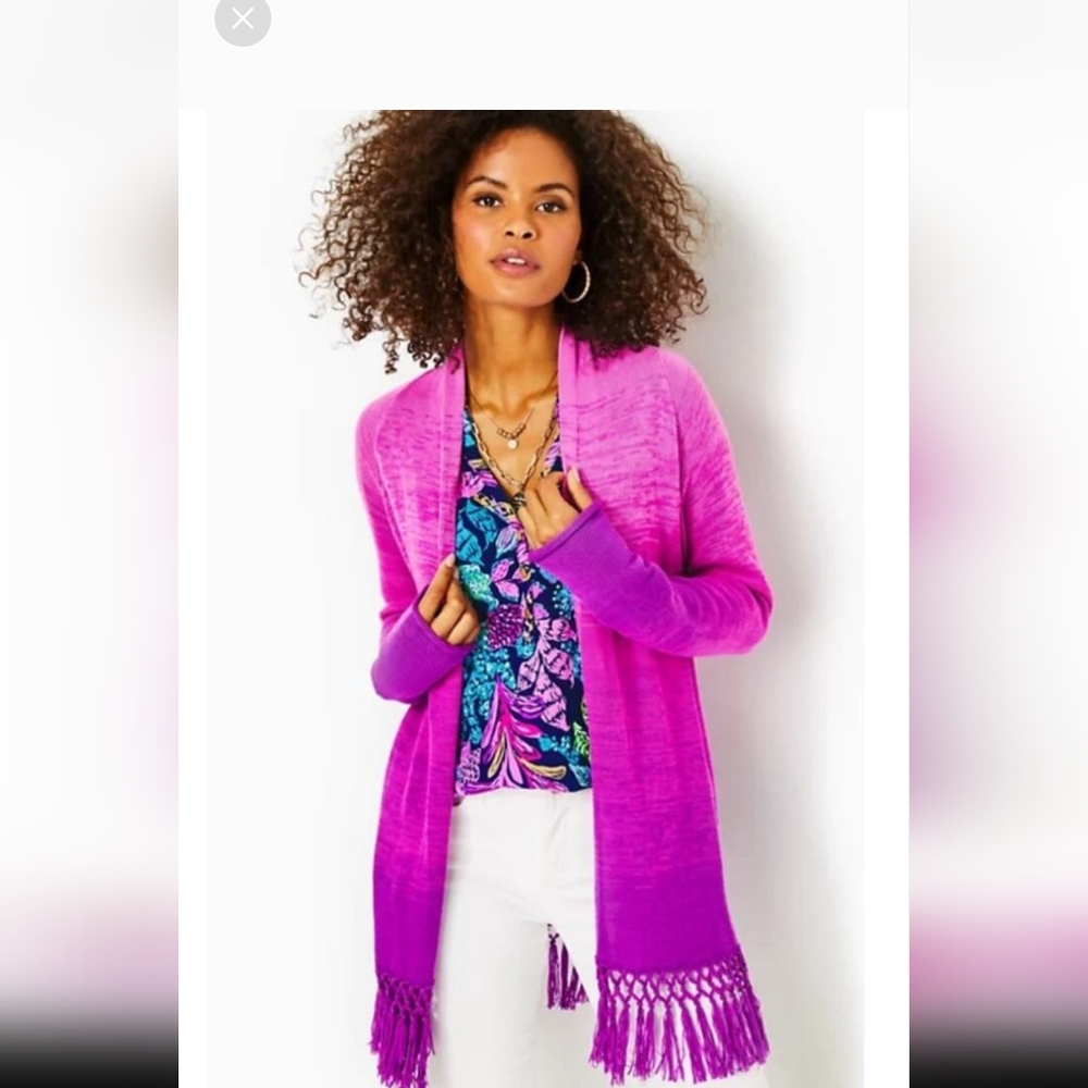 LILLY PULITZER NWT XL Tatum Ombre Fringe Cardigan Sweater